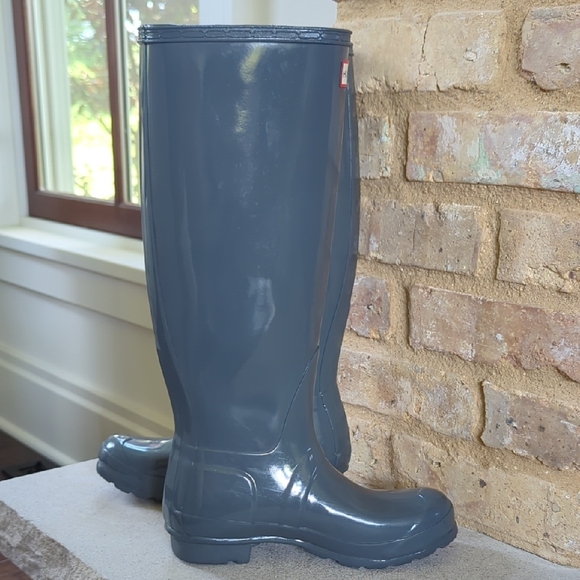 HUNTER I Original Tall Gloss Graphite Blue Grey Welly Rain Boots, US 5 EU 36 - Picture 12 of 16